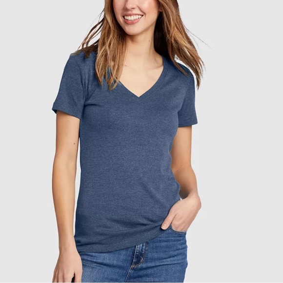 Eddie Bauer Women's Cotton Blend Stine's Short-Sleeve V-Neck T-Shirt Blue Size S - Picture 1 of 12